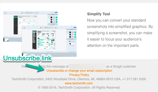 TechSmith Unsubscribe Link Transactional vs Marketing Email
